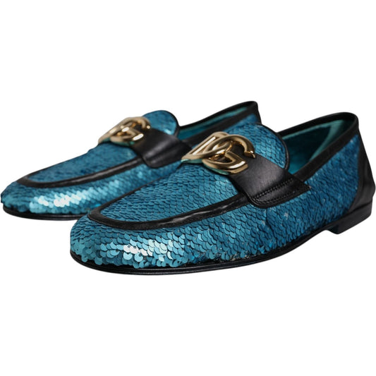Dolce & Gabbana Blue Sequined Loafers Formal Dress Shoes MV6757-39