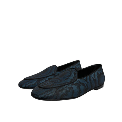 Dolce & Gabbana Blue Black Flats Men Loafers Dress Shoes