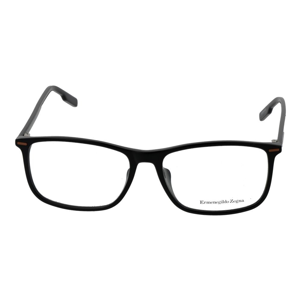 Ermenegildo Zegna Black Men Glasses Frame, black acetate full-rim rectangle eyeglasses with demo lenses, size 57-16-145