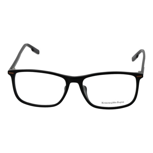 Ermenegildo Zegna Black Men Glasses Frame, black acetate full-rim rectangle eyeglasses with demo lenses, size 57-16-145