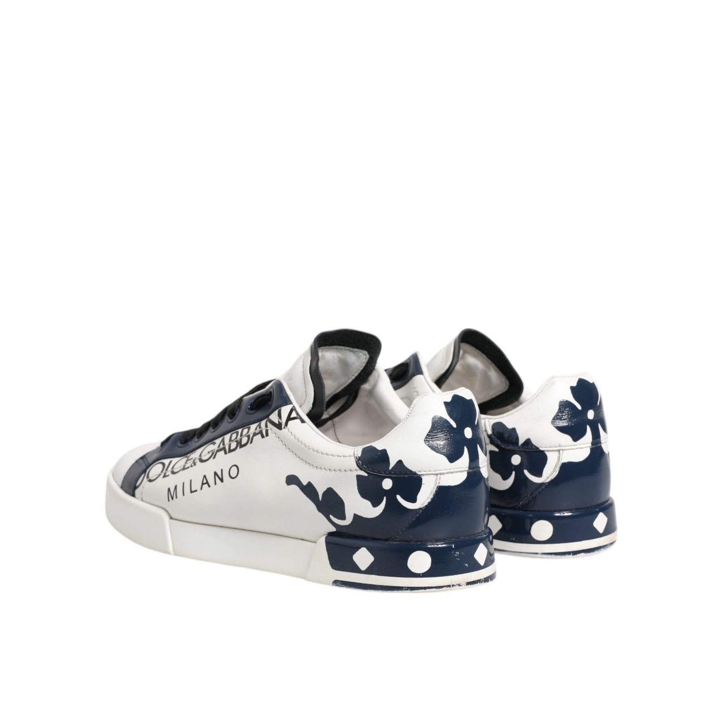 Dolce & Gabbana White Blue Leather Crown Milano Sneakers Shoes