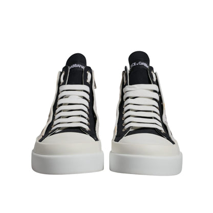Dolce & Gabbana White Black Cotton High Top Sneakers Shoes
