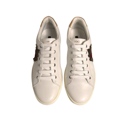 Dolce & Gabbana White Leather Heart Embellished Sneakers Shoes