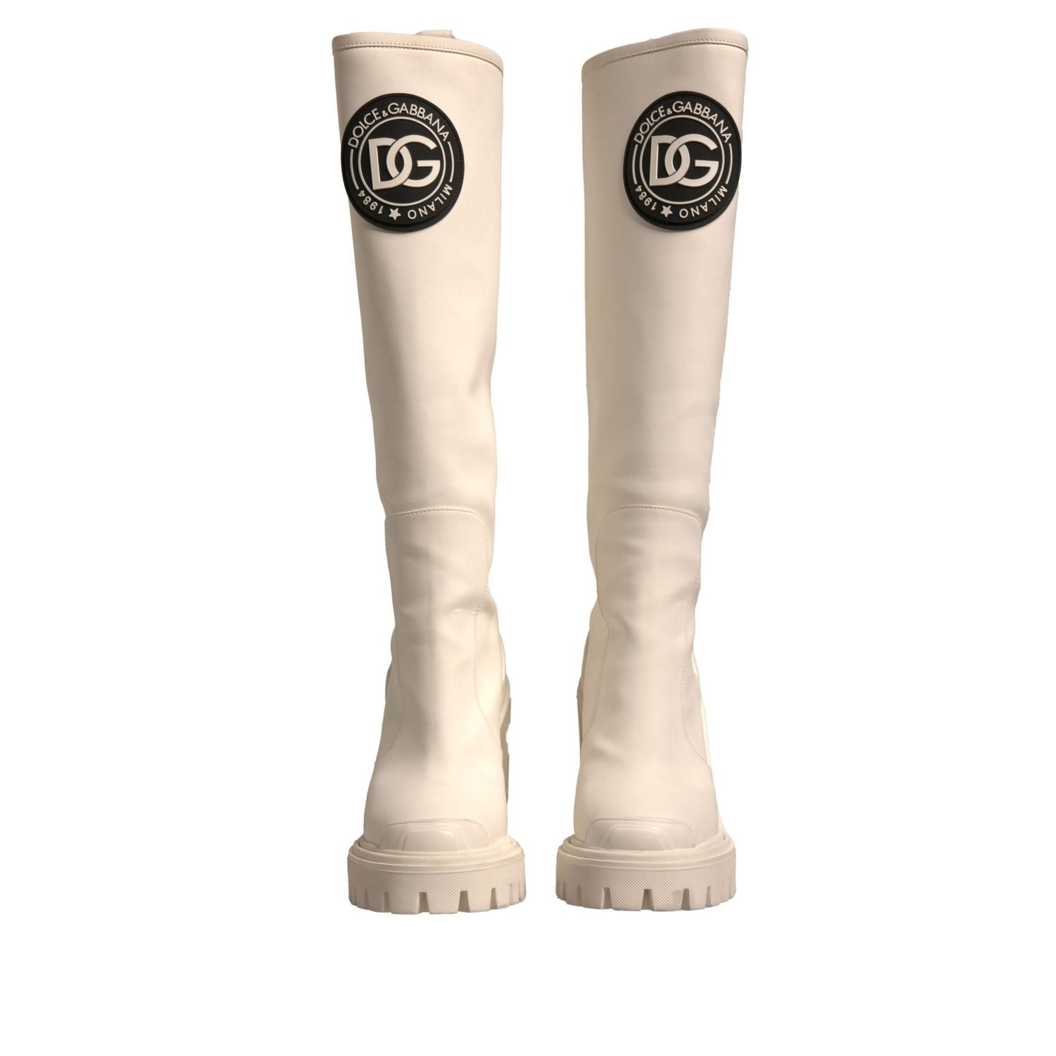 Dolce & Gabbana White DG Logo Hi Trekking Plateau Biker Boots Shoes