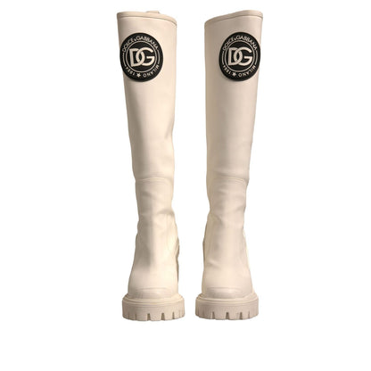 Dolce & Gabbana White DG Logo Hi Trekking Plateau Biker Boots Shoes