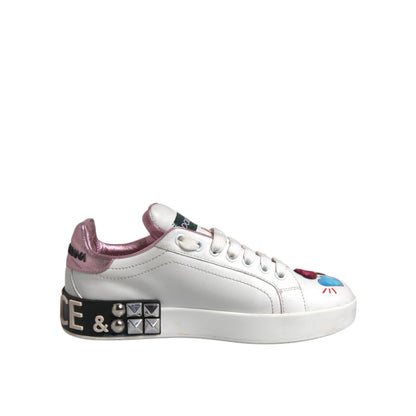 Dolce & Gabbana White Sequined Crystal Low Top Sneakers Shoes