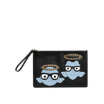 Dolce & Gabbana Black Leather #DGFAMILY Embellished Men Zip Pouch Bag