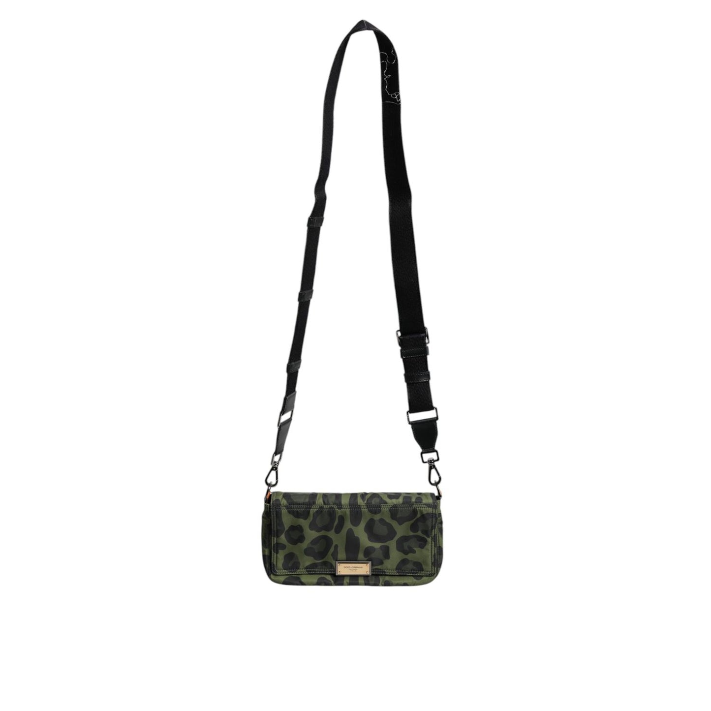 Dolce & Gabbana Green Nylon Leopard Print Shell Messenger Crossbody Bag