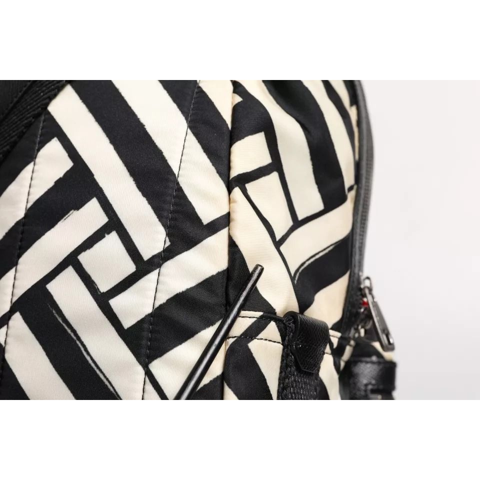 Dolce & Gabbana Black White Nylon Leather Travel Back Pack Bag