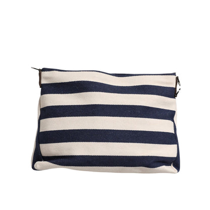 Dolce & Gabbana Blue White Stripes Logo Plaque Tote Bag