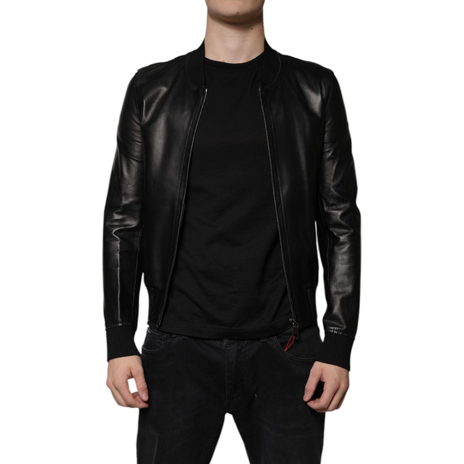 Dolce & Gabbana Black Lambskin Full Zip Biker Blouson Jacket