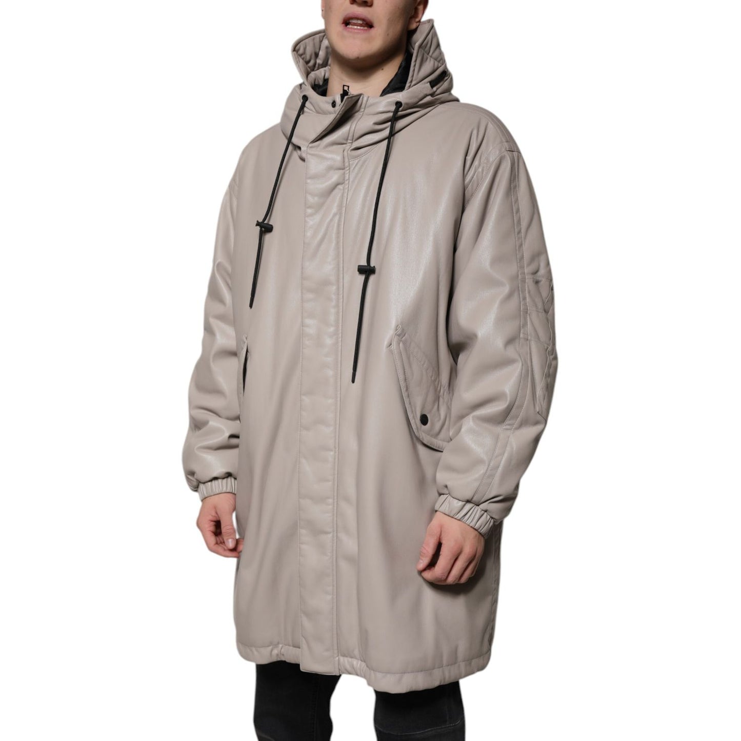 MSGM Beige Full Zip Hooded Long Sleeves Casual Coat Jacket MSGM