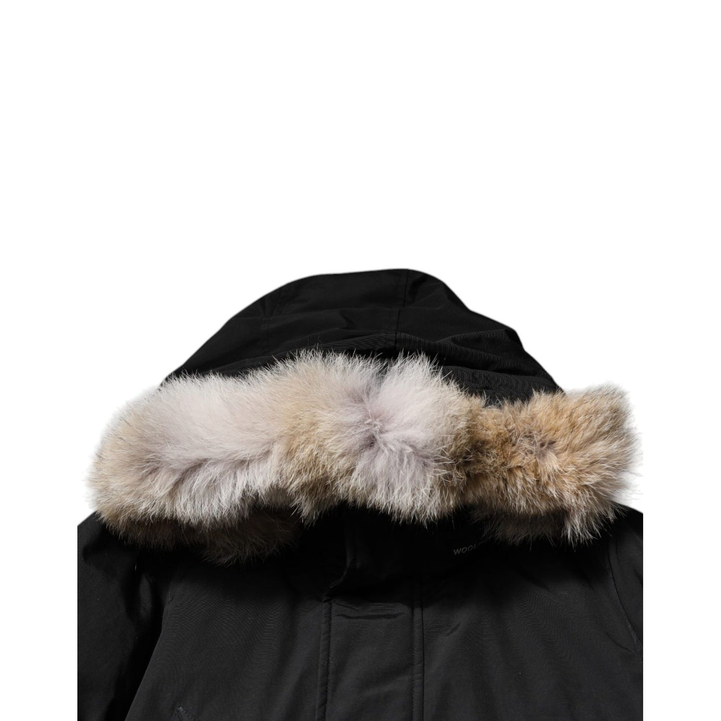 Woolrich Black Hooded Long Sleeves Fur Shearling Coat Jacket Woolrich