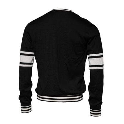 Dolce & Gabbana Black White Guitar Silk Crew Neck Sweater