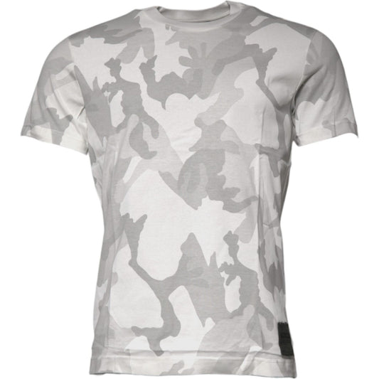 Dolce & Gabbana White Gray Camouflage Cotton Crew Neck T-shirt TSH878503-44