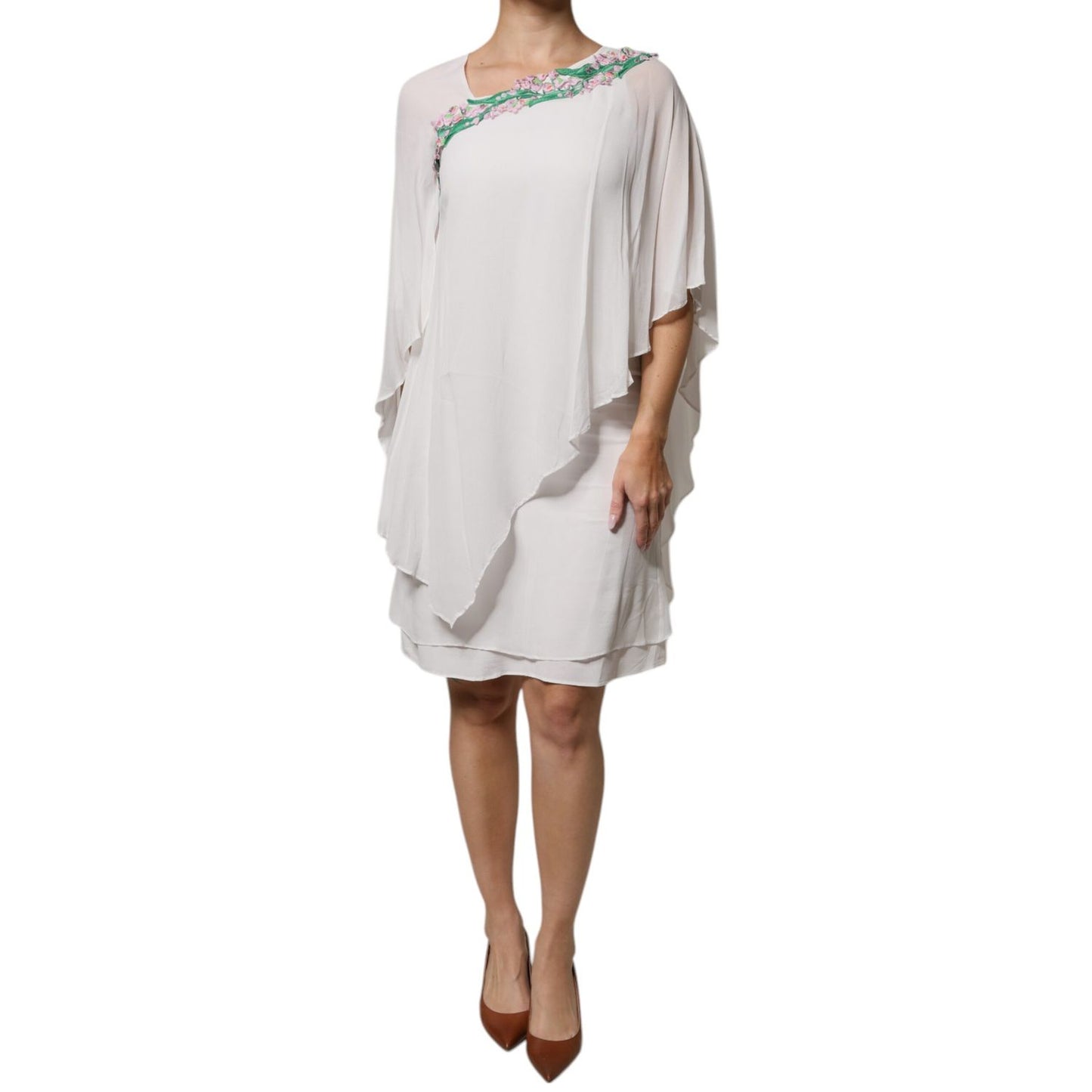Blumarine White Floral Embroidery Viscose Chiffon Shift Dress
