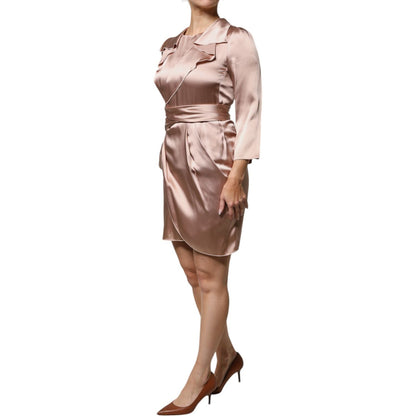 Emporio Armani Pink Satin Long Sleeves Sheath Wrap Mini Dress