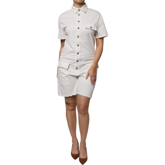 Please White Cotton Short Sleeves Button Down Romper Dress DR281370-40