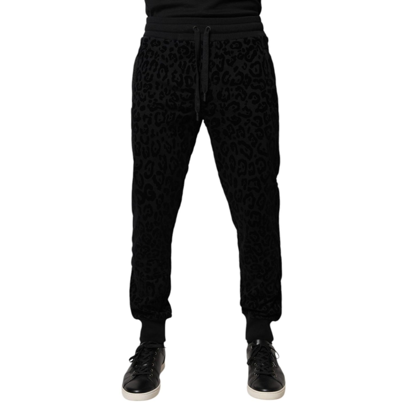 Dolce & Gabbana Black Leopard Cotton Jogger Sweatpants Pants