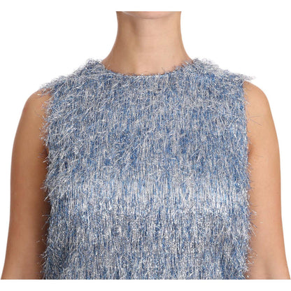 Dolce & Gabbana Light Blue Fringe Shift Gown Dress