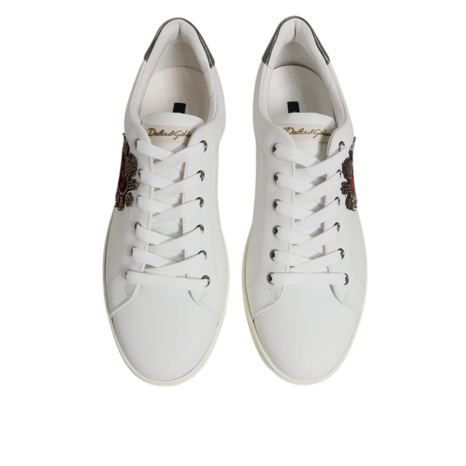 Dolce & Gabbana White Leather Heart Embellished Sneakers Shoes