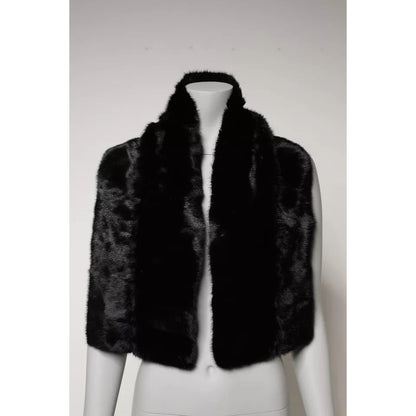Dolce & Gabbana Black Fur Shawl Neck Wrap Cover Collar Scarf