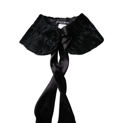 Dolce & Gabbana Black Lamb Fur Women Neck Warmer Winter Scarf