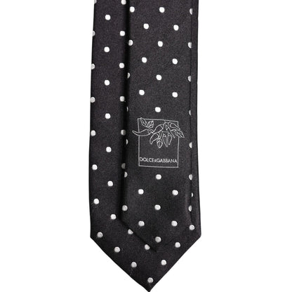 Dolce & Gabbana Black Polka Dots Silk Adjustable Necktie Tie
