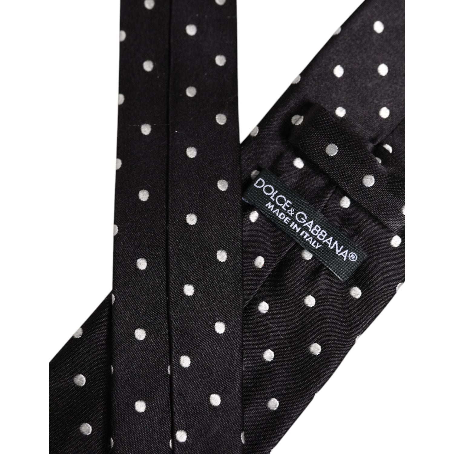 Dolce & Gabbana Black Polka Dots Silk Adjustable Necktie Tie