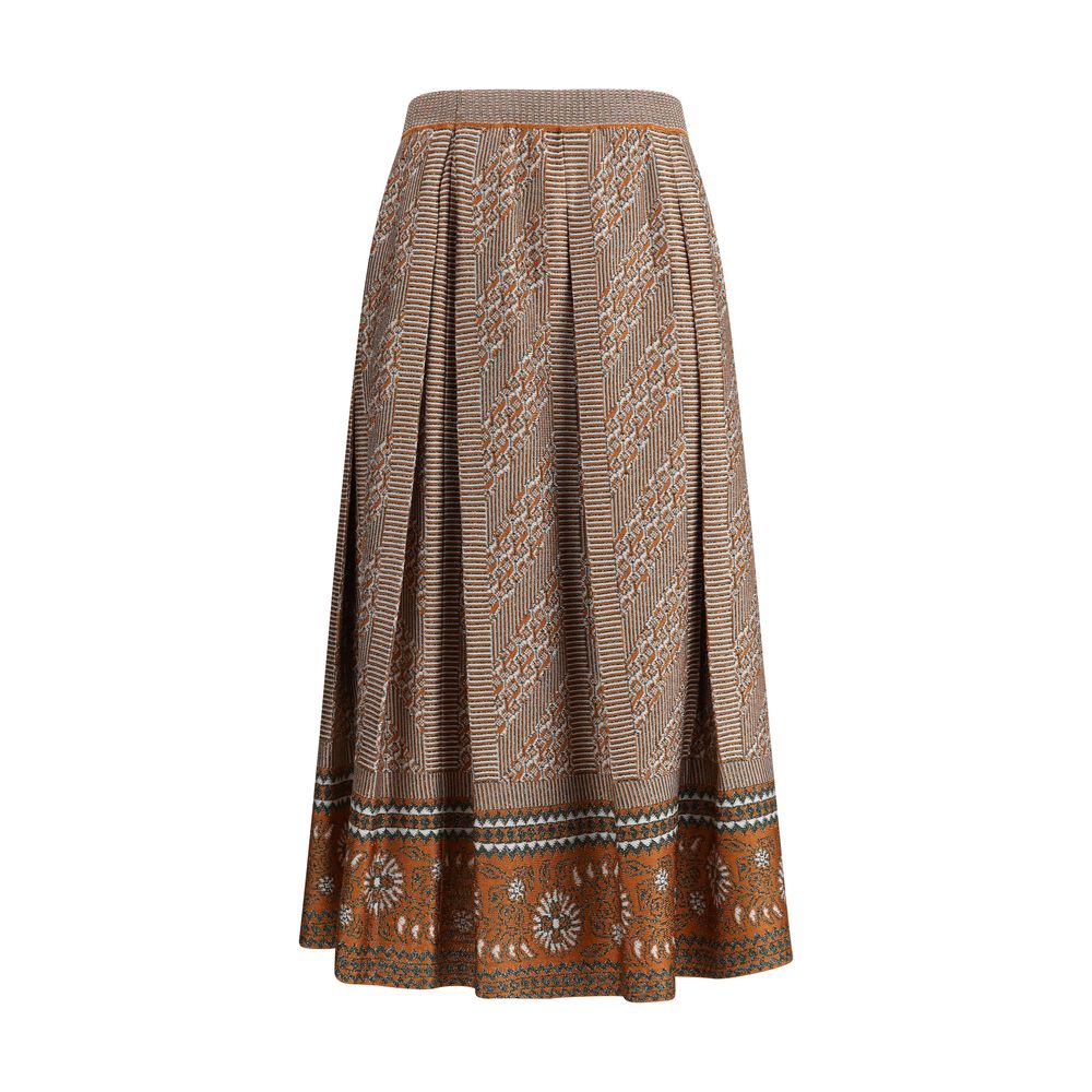 Valentino Knit lurex midi Skirt with pleated design, geometric and floral patterns, and elastic waistband for comfort and elegance.