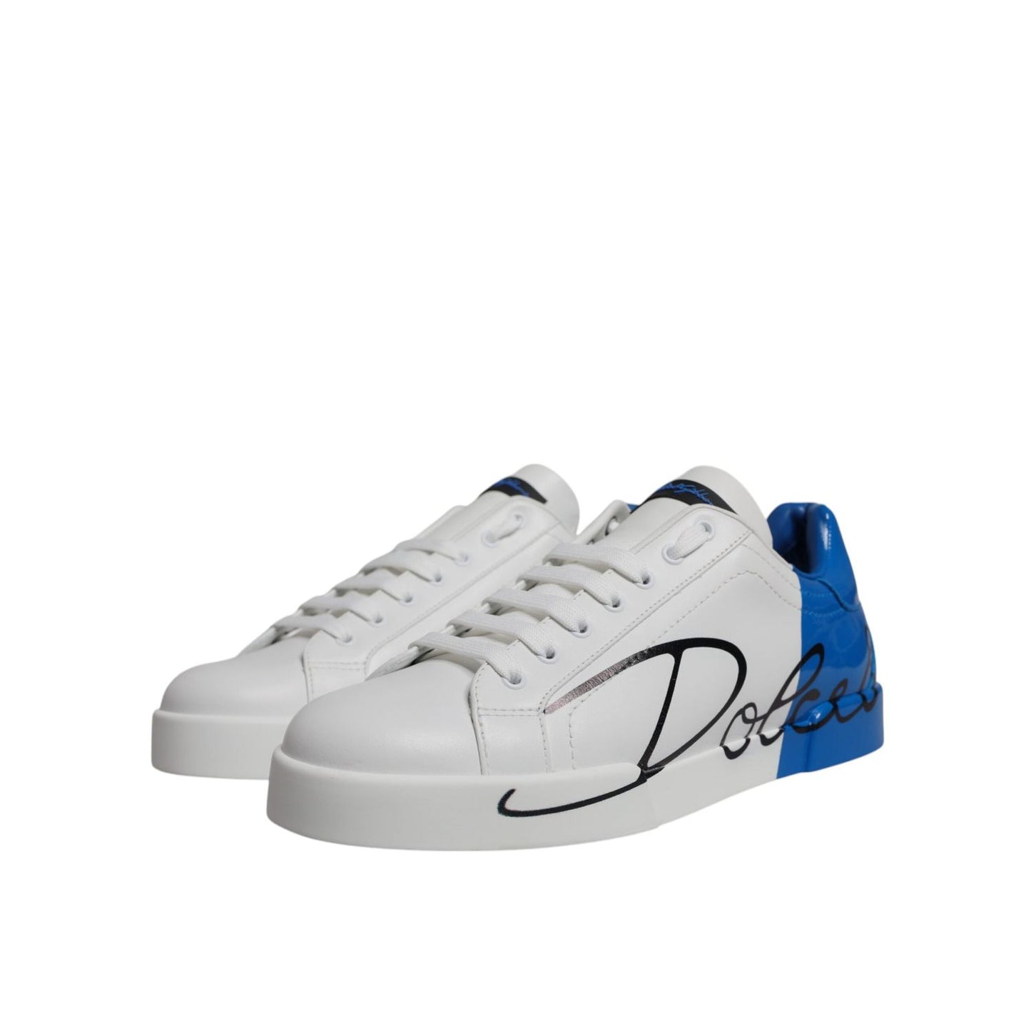 Dolce & Gabbana White Blue Leather Logo Low Top Sneakers Shoes MV7051-41