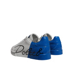 Dolce & Gabbana White Blue Leather Logo Low Top Sneakers Shoes MV7051-41