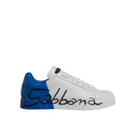 Dolce & Gabbana White Blue Leather Logo Low Top Sneakers Shoes MV7051-41