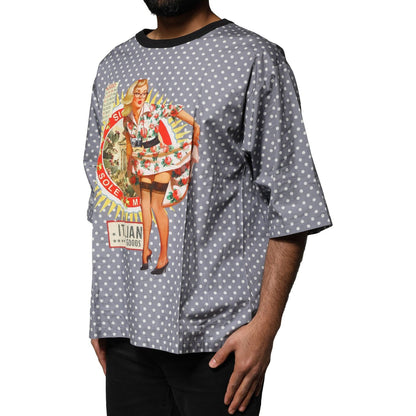 Dolce & Gabbana Gray Polka Dot Pin-Up Print Crew Neck T-shirt