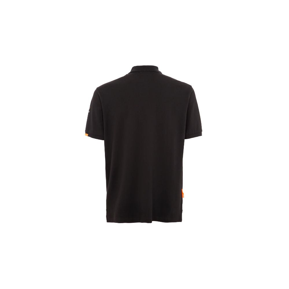 Back view of Suns Black Cotton Polo Shirt with ribbed collar and logo on sleeve.