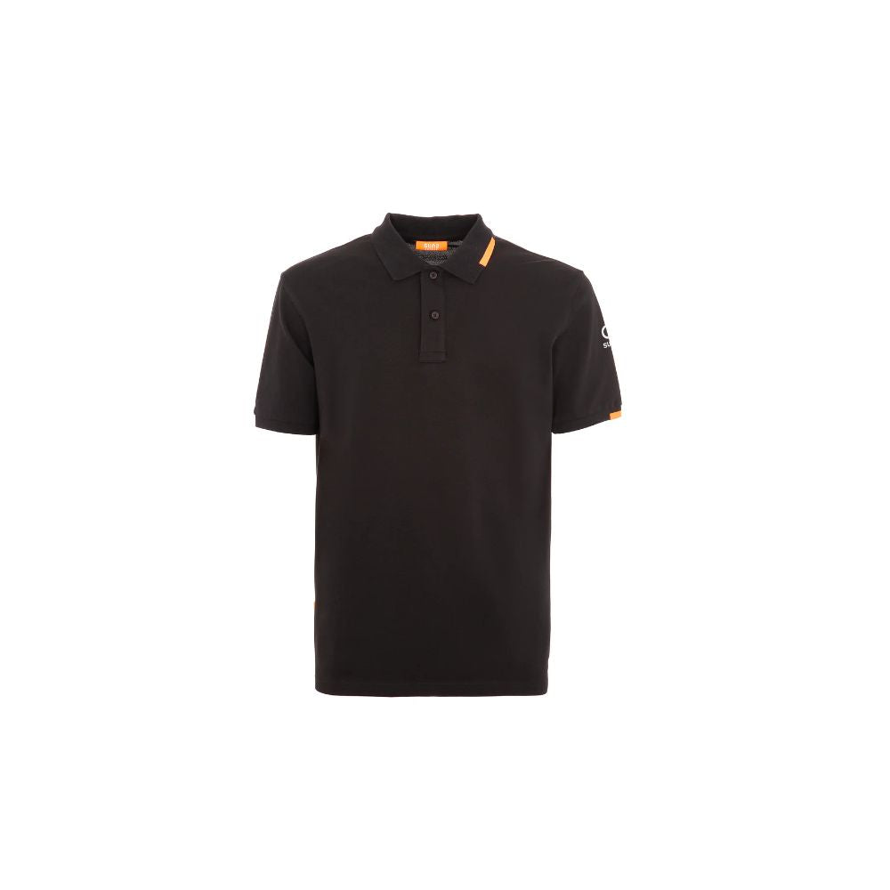 Suns Black Cotton Polo Shirt with ribbed collar, logo on left sleeve, and button closure