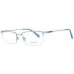 Guess Gray Men Glasses Frame, half-rim metal frame in grey, rectangular style, demo lenses, 54-18-145 size, branded case included.