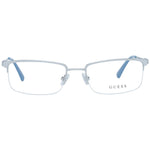 Guess Gray Men Glasses Frame in half-rim metal with 54 lens width. Stylish rectangle design with demo glasses and branded case.