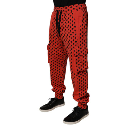 Dolce & Gabbana Red Hearts Cargo Jogger Men Sweatpants Pants