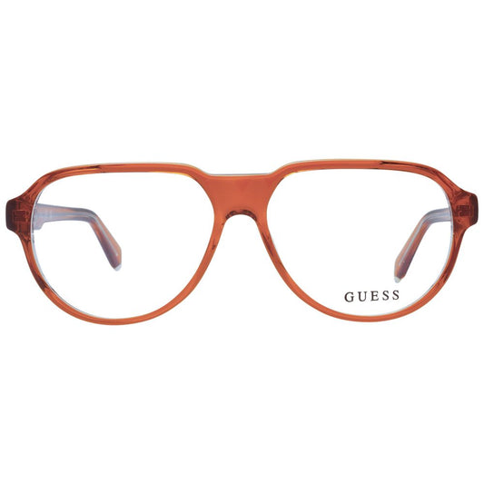 Guess Orange Men Glasses Frame in aviator style, full-rim acetate with demo lenses. Size 56-14-145, includes branded case.
