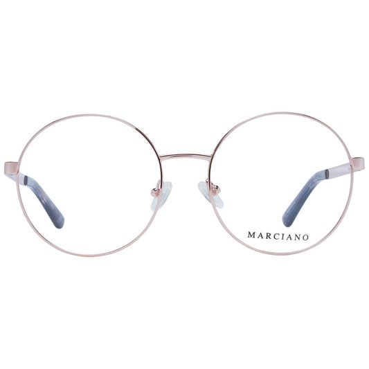 Marciano by Guess Rose Gold Women Glasses Frame, metal round full-rim, size 54-18-135, stylish eyewear with demo plastic lenses.