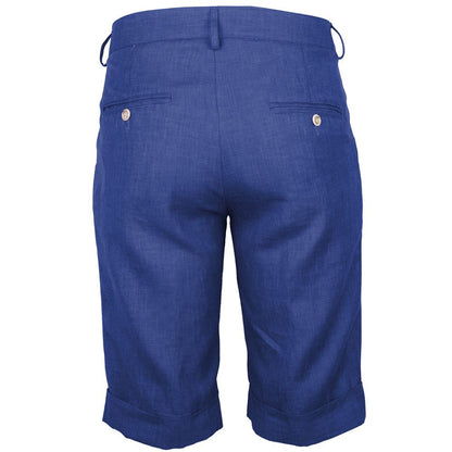 Made in Italy Blue Linen Short with wool blend, button and zip fastening, 4 pockets, indigo blue by Loro Piana.