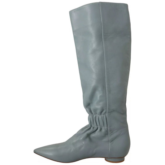 Valentino Blue Leather Elastic Flats Pull On Knee High Boots Shoes LA9568-37