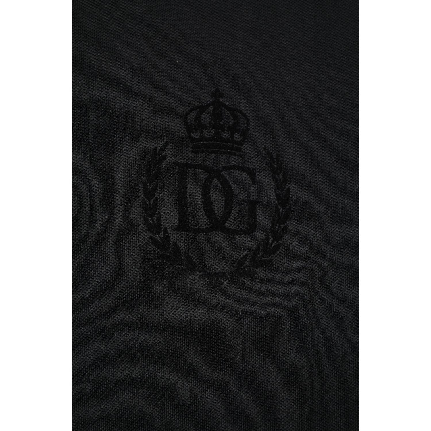 Dolce & Gabbana Black Cotton DG Logo Collared Polo T-shirt