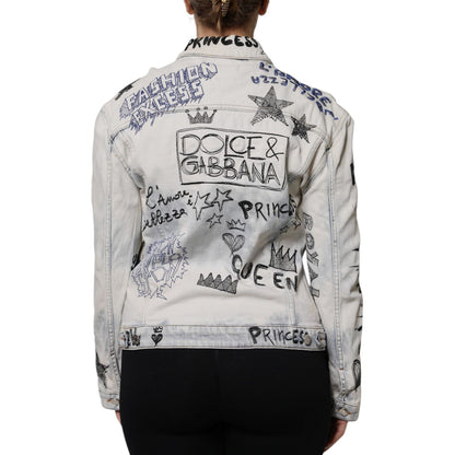 Dolce & Gabbana Light Blue Graffiti Button Down Denim Jacket