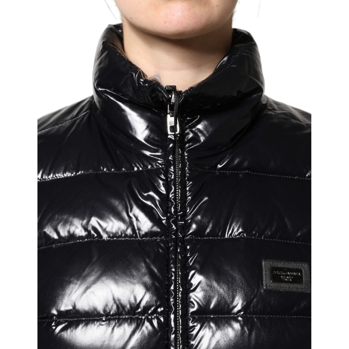 Dolce & Gabbana Black Logo Plaque Full Zip Puffer Jacket