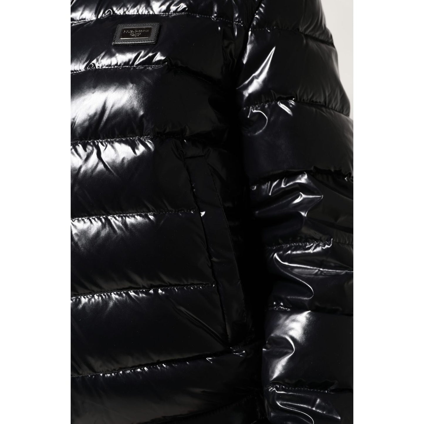 Dolce & Gabbana Black Logo Plaque Full Zip Puffer Jacket