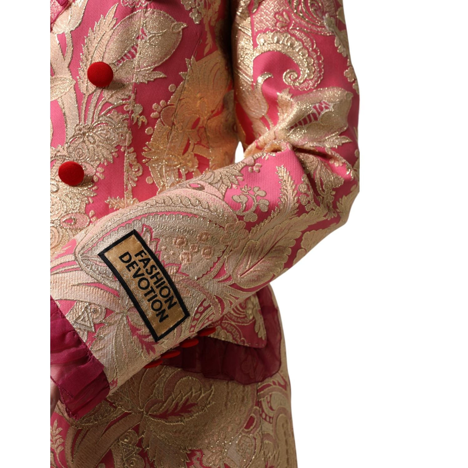 Dolce & Gabbana Pink Gold Jacquard Nylon Coat Blazer Jacket