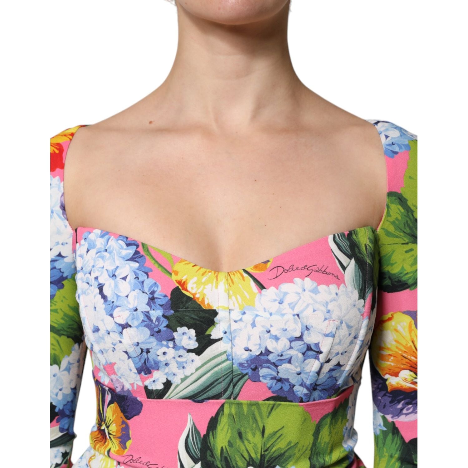 Dolce & Gabbana Multicolor Floral Side Slit Midi Dress