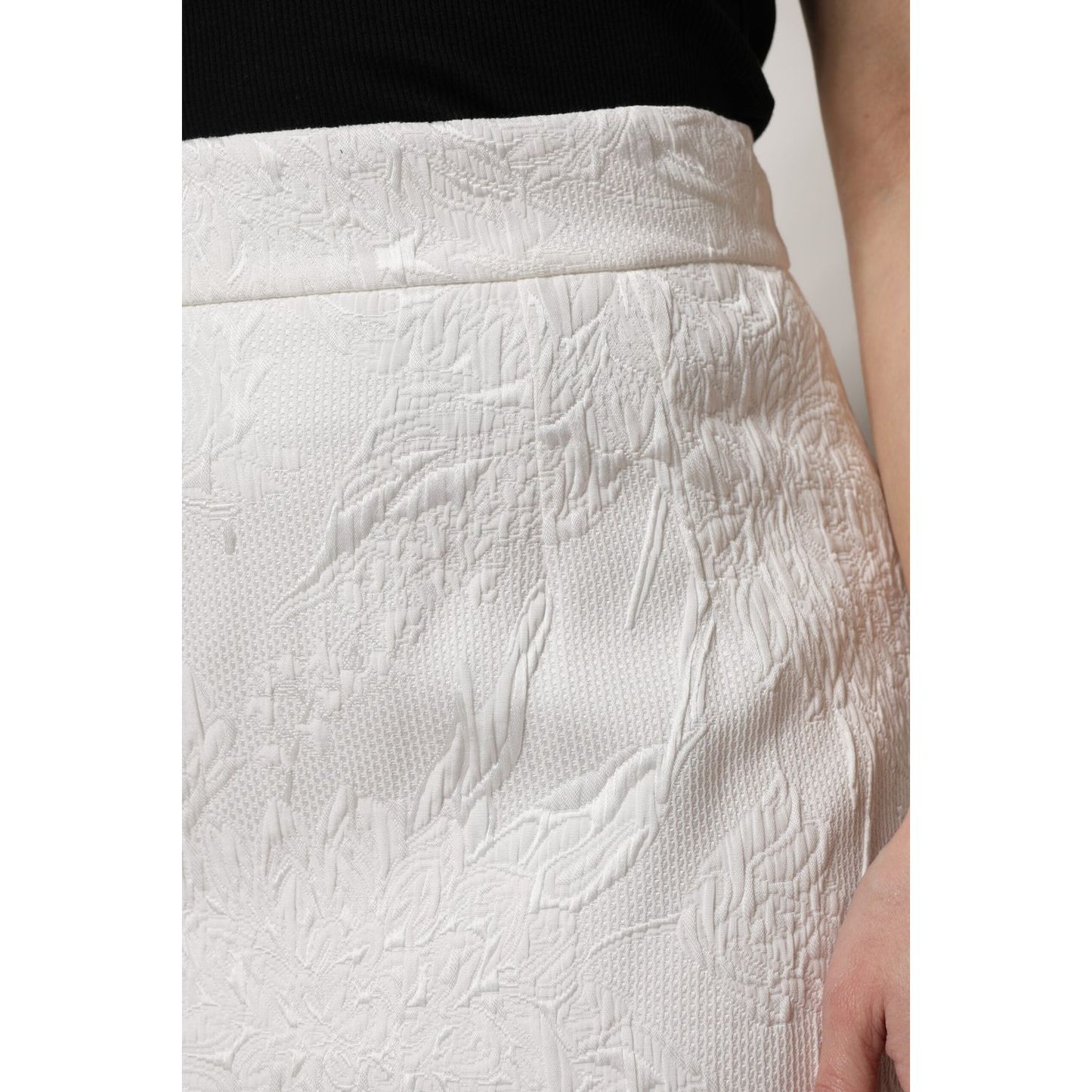 Dolce & Gabbana White High Waist Knee Length Pencil Skirt SKI2047-44